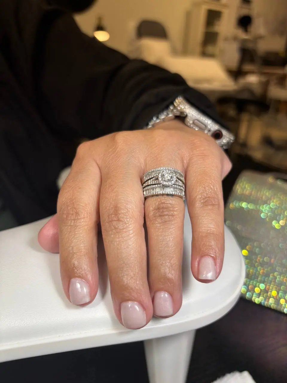 Nude glam manicure with jewelry at NailLou Salon
