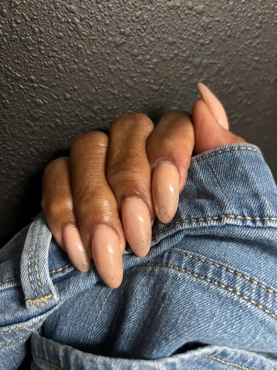 Nude glitter stiletto manicure at NailLou Salon Spring Hill FL