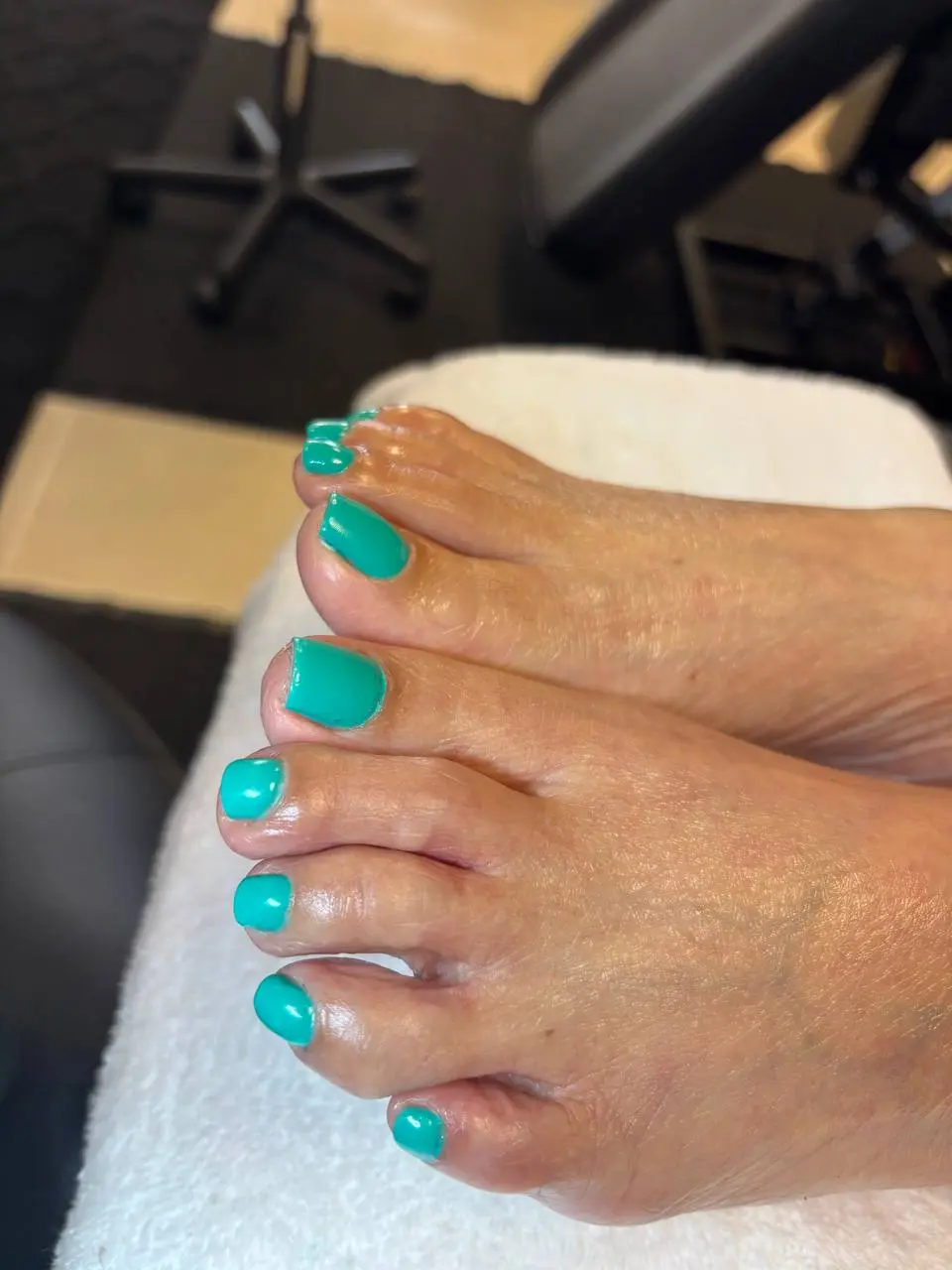 Mint green pedicure at NailLou Salon Spring Hill FL